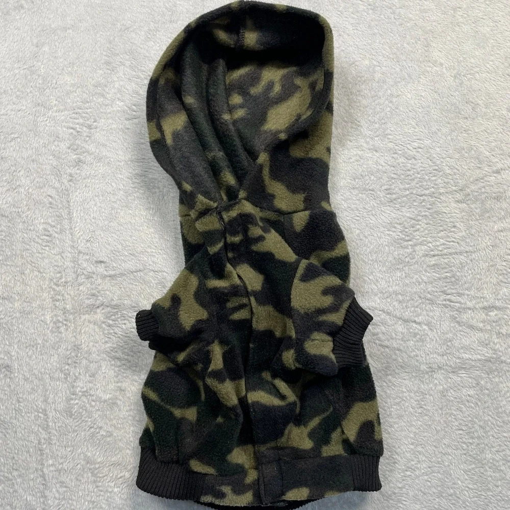 Camouflage Fleece Dog Hoodie Small Green Black Camo Pet Sweater